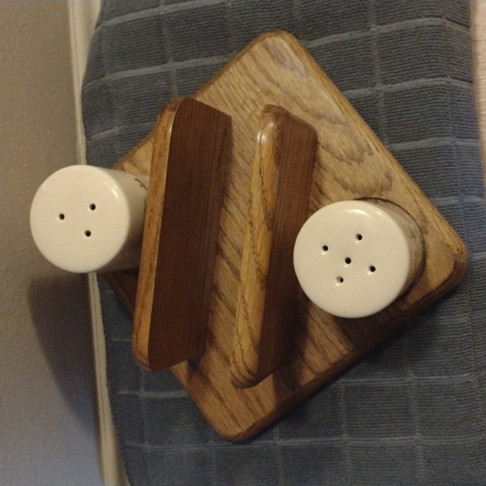 Salt & Pepper Small Cottages Themed Shakers Set with Wooden Napkin Holder - Picture 2 of 7